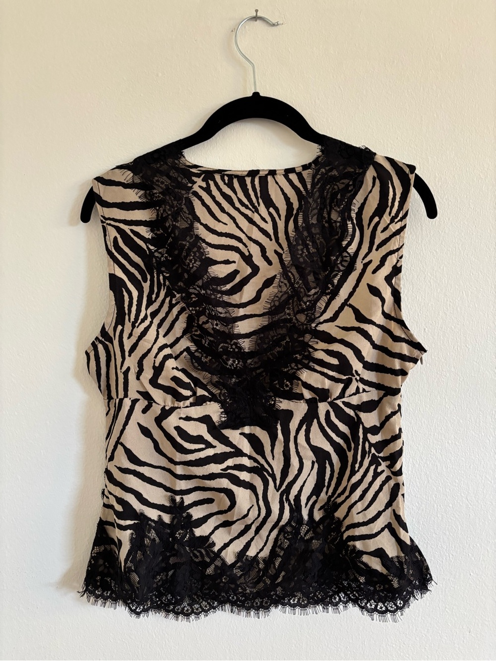 Source Unknown Black and Beige Zebra Lace-Trim Sleeveless Camisole